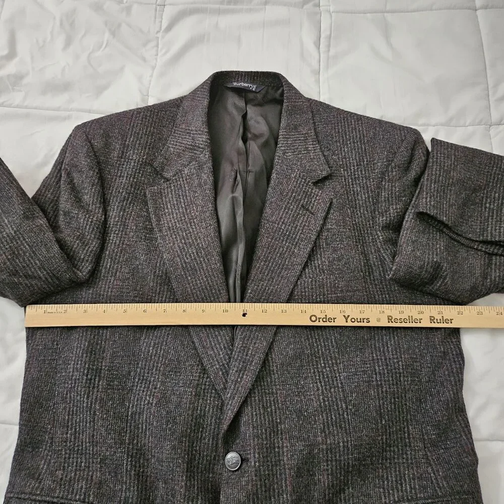 Burberry Blazer Jacket 46R XL Pure Camel Hair Wiedemans Dark Gray Plaid‎ Vintage